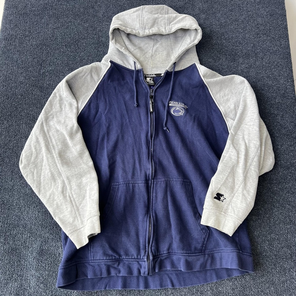 Penn State Nittany Lions Hoodie Mens XL Blue Gray NCAA Football Full Zip Starter